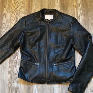 Faux cropped leather jacket